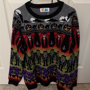 Fun Halloween Spooky Ugly Sweater Dracula Monsters Unisex Large